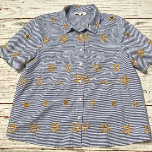 Madewell Star Embroidered Striped Shirt Sz S - Picture 7 of 14